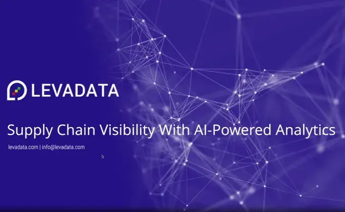 Purple background with a white text overlay reading, "LevaData: Supply Chain Visibility with AI-Powered Analytics. LevaData.com | info@levadata.com"